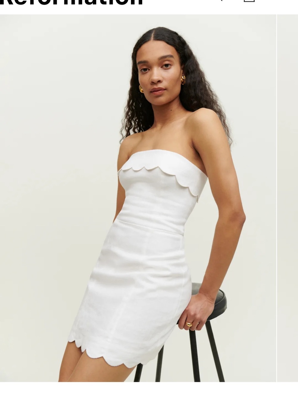 100% linen Reformation White Scallop-Neck Women’s Mini Dress